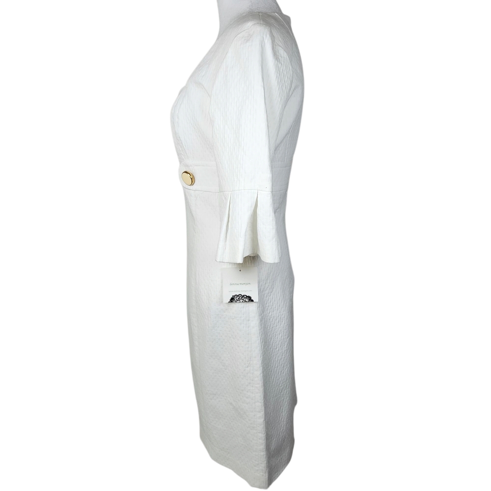 Donna Morgan‎ White and Gold Sheath Dress with Raglan Sleeves - Picture 4 of 11